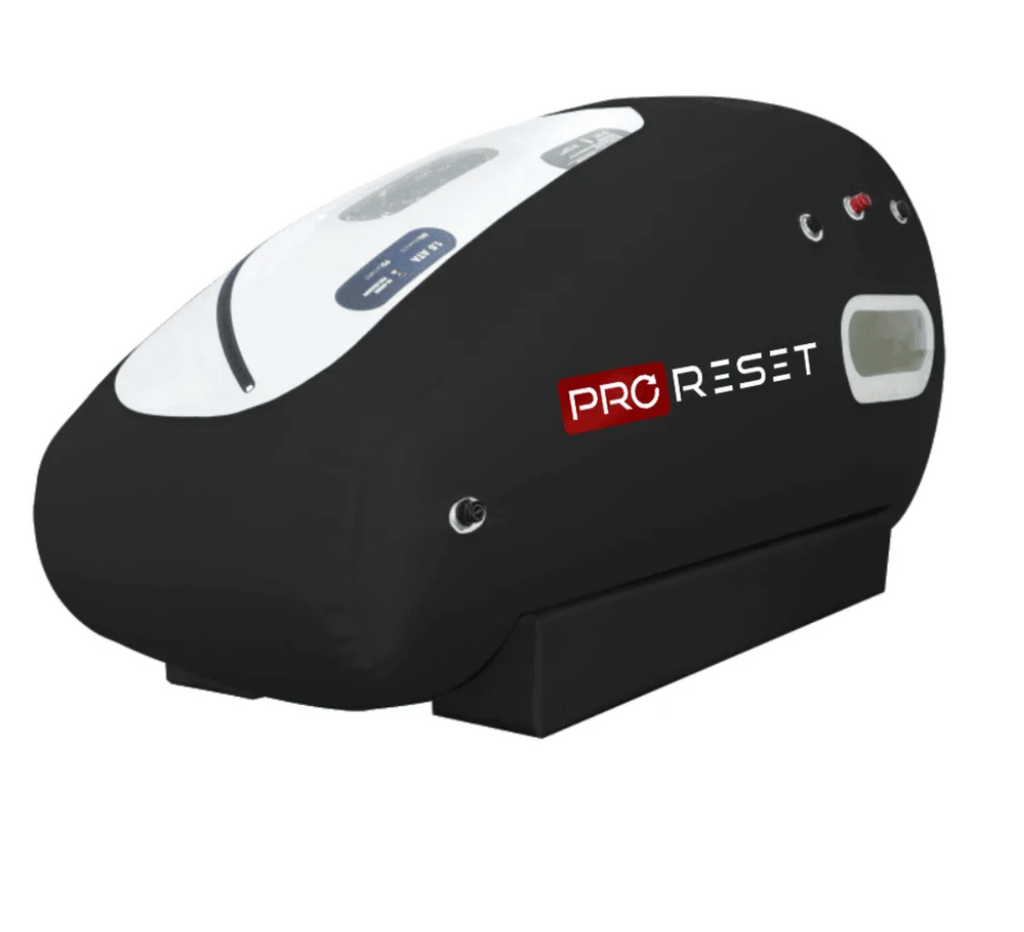 Zerava The Oasis portable hyperbaric oxygen chamber with reclining lounge chair and four viewing windows”