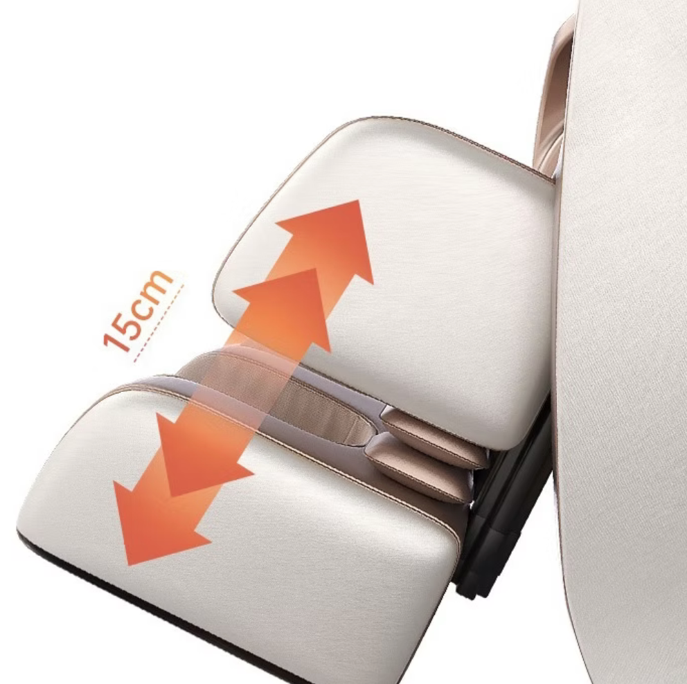 Car headrest with an arrow indicating a 15cm increase in height.