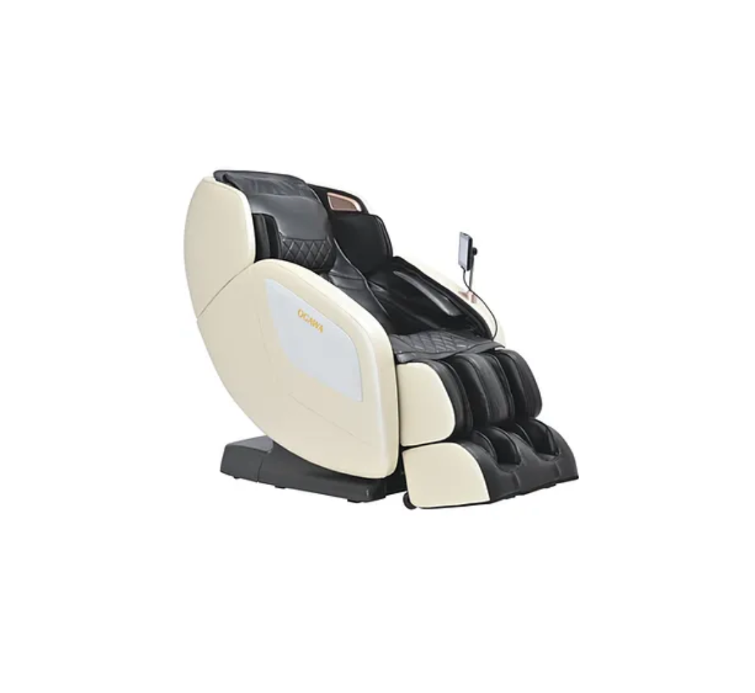 Zerava Massage chair with beige and black design on a white background