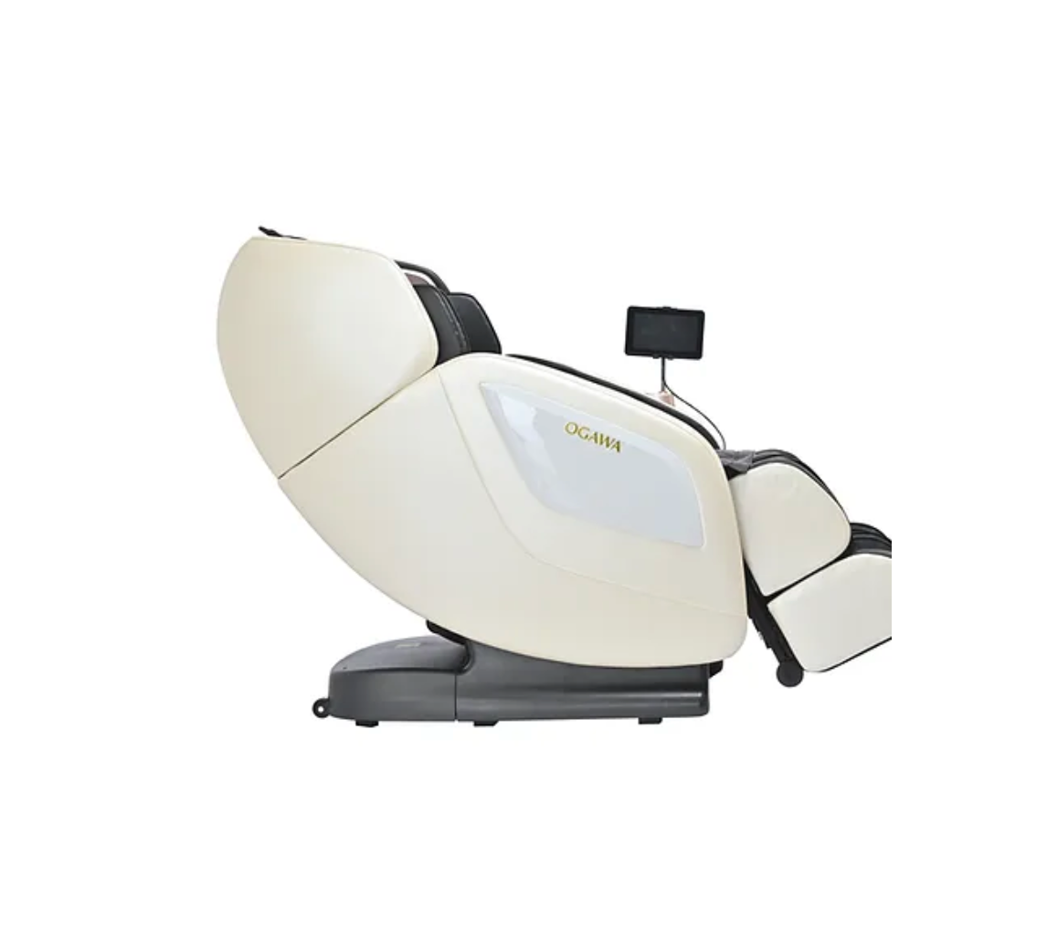 Zerava White massage chair with black accents on a white background