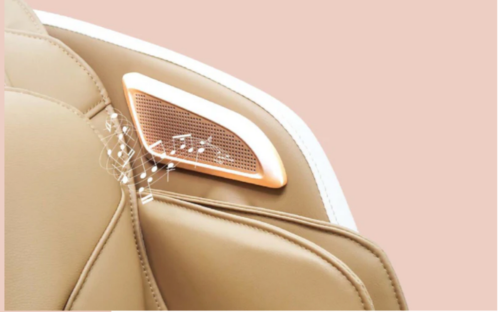 Close-up of a Zerava massage chair with bluetooth speaker 