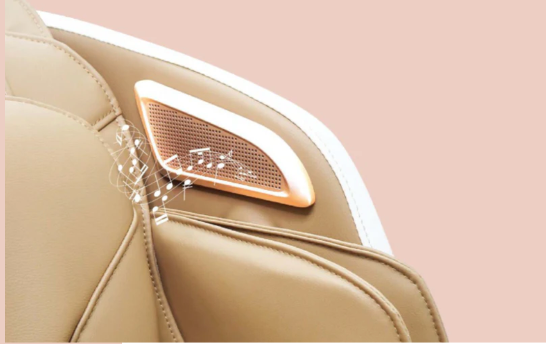 Close-up of a Zerava massage chair with bluetooth speaker 
