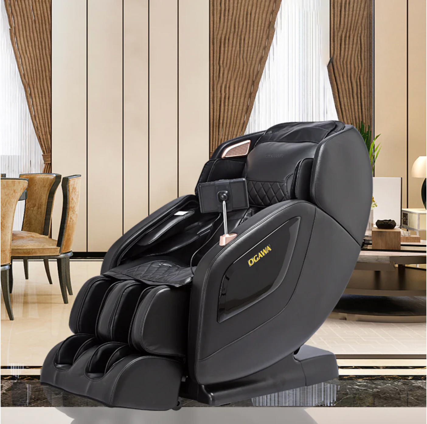 “OGAWA Sonic-X massage chair, featuring sleek modern design, full-body massage functions, zero-gravity recline, and user-friendly controls.”