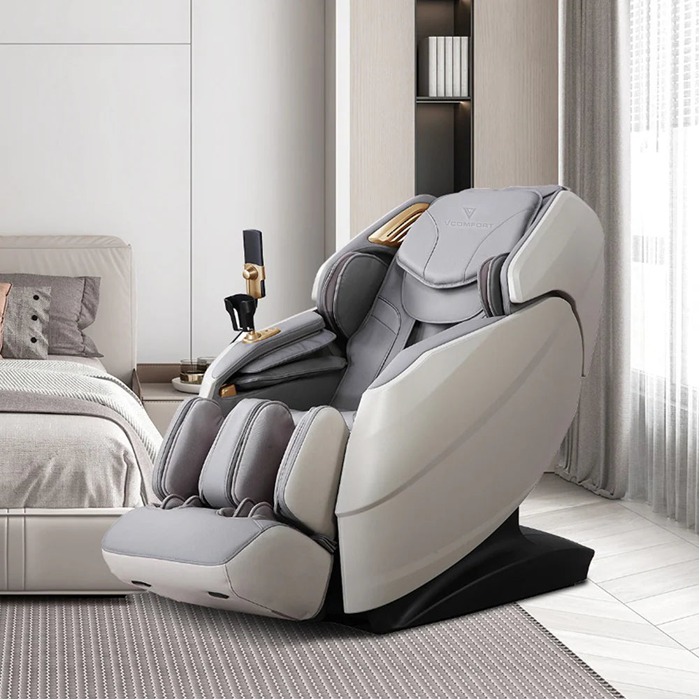 Zerava Grey massage chair in a modern bedroom setting