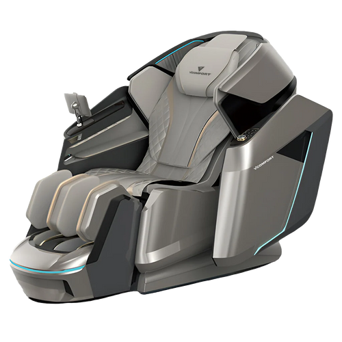 Front view of Zerava Royal Glide Duo Pro Max 4D+ AI massage chair in Grey eco-leather