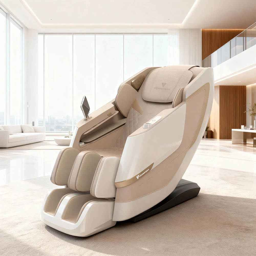 Zerava Beige massage chair in a modern living room setting